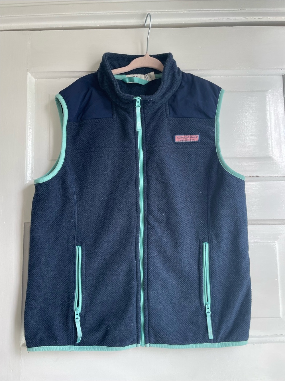 Vineyard Vines Boys Fleece Zip Vest Navy Blue and Teal Vest Size L